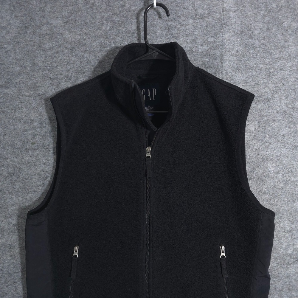 Gap X Soft Fleece Full Zip Vest Sleeveless Jacket Mens Size M Mock Neck Black - Picture 3 of 15